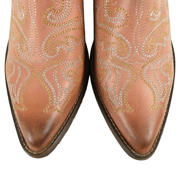 Circle G Distressed Pink Handcrafted Embroidered Leather Western Booties Size 9 - Picture 2 of 6